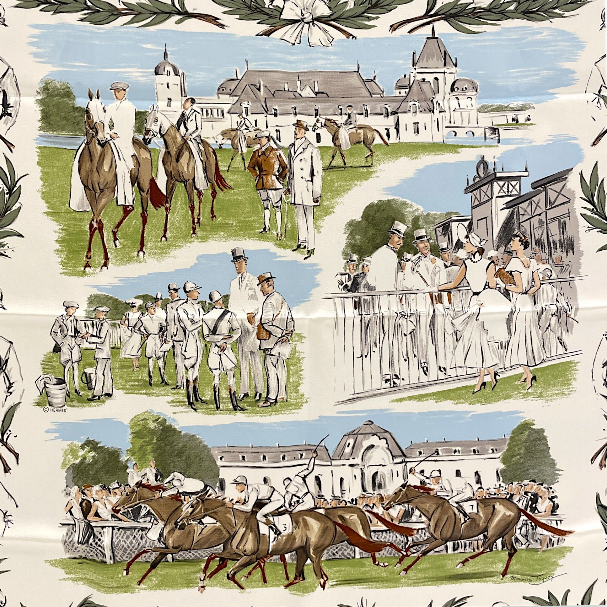 Champ de Courses a Chantilly  70 Blanc / Vert Loden / Bleu Ciel Scarf CL2608-22807 2