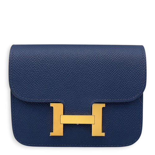 Constance Slim Navy Blue Wallet in Epsom Gold hardware CL2608-22825 1