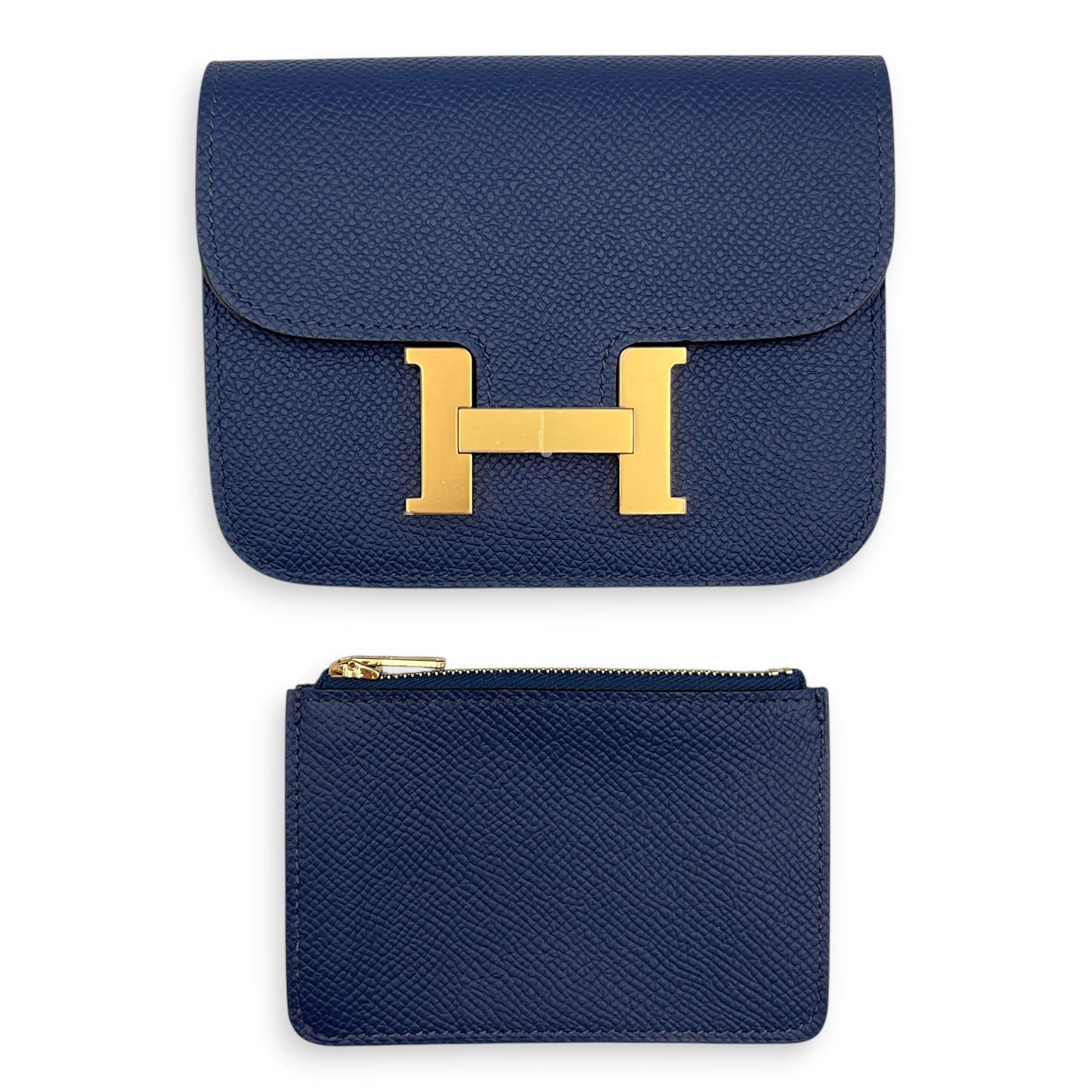 Constance Slim Navy Blue Wallet in Epsom Gold hardware CL2608-22825 3