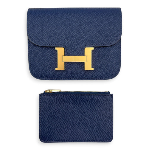 Constance Slim Navy Blue Wallet in Epsom Gold hardware CL2608-22825 3