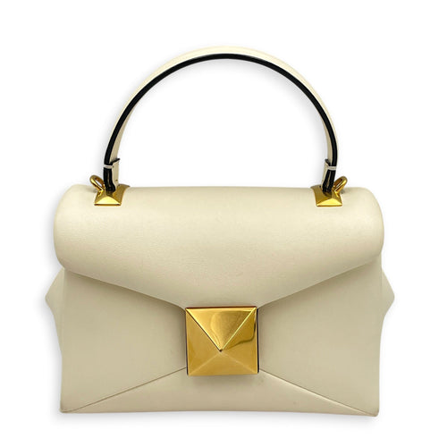 Garavani One Stud 18cm White Top Handle Bag in Nappa Leather Gold hardware CL2608-22835 1