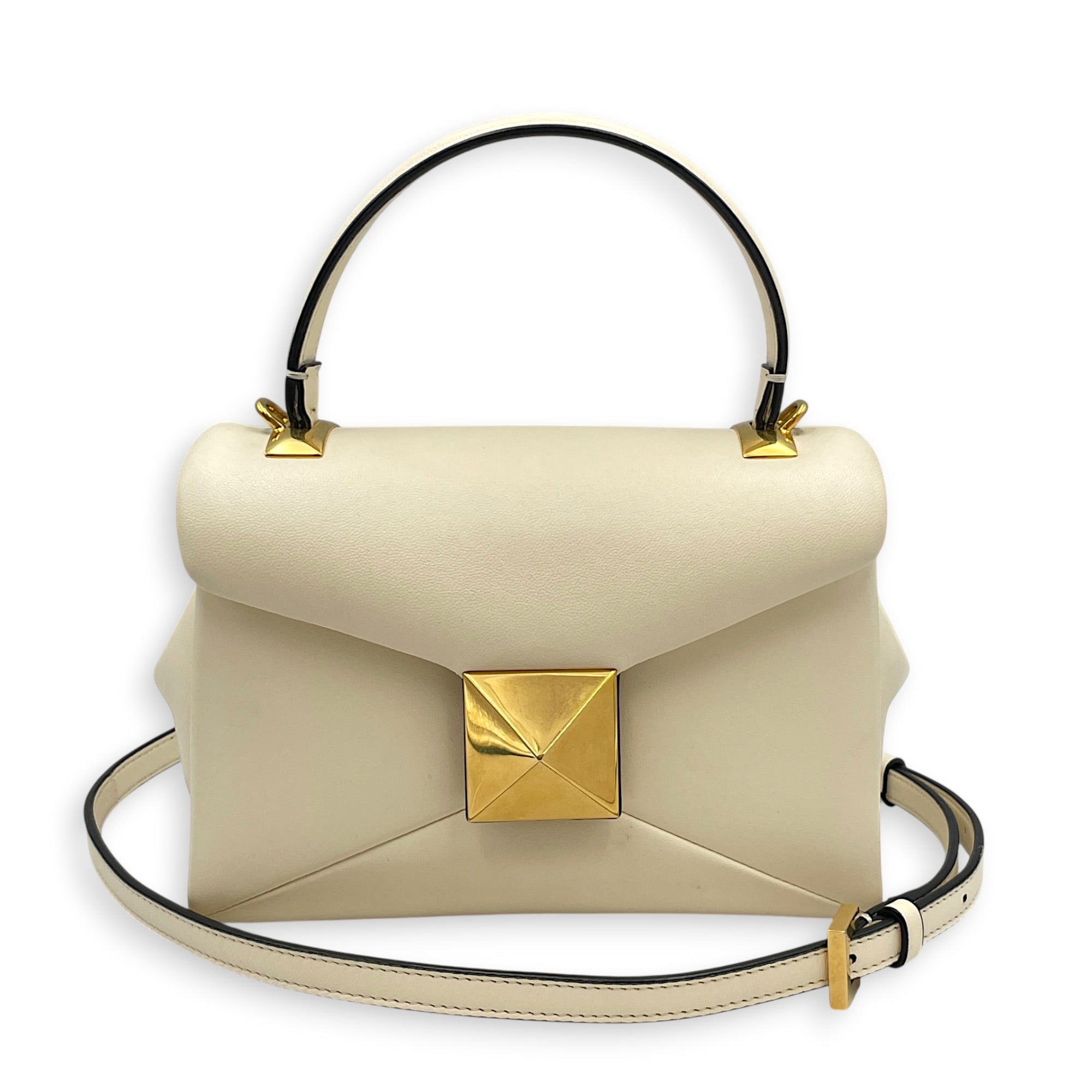 Garavani One Stud 18cm White Top Handle Bag in Nappa Leather Gold hardware CL2608-22835 12