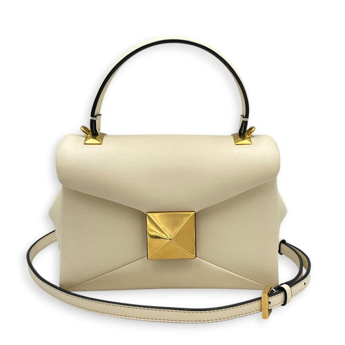 Garavani One Stud 18cm White Top Handle Bag in Nappa Leather Gold hardware CL2608-22835 12
