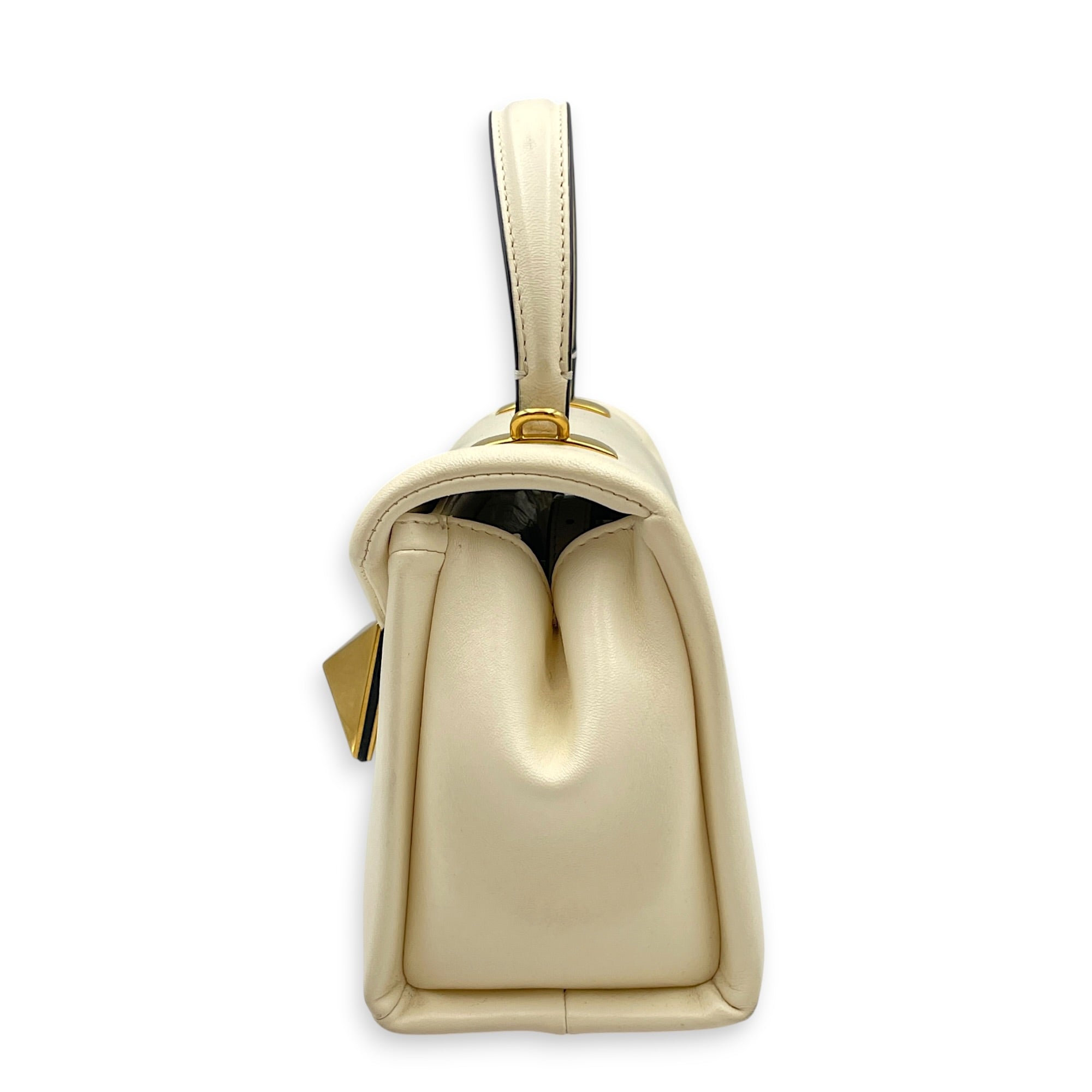 Garavani One Stud 18cm White Top Handle Bag in Nappa Leather Gold hardware CL2608-22835 4