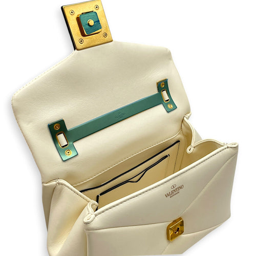 Garavani One Stud 18cm White Top Handle Bag in Nappa Leather Gold hardware CL2608-22835 7