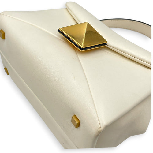 Garavani One Stud 18cm White Top Handle Bag in Nappa Leather Gold hardware CL2608-22835 9