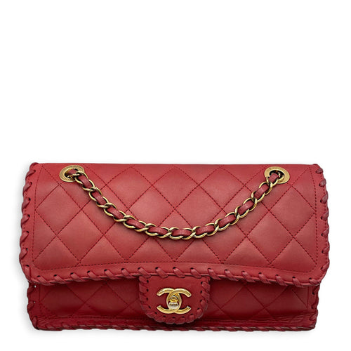 Happy Stitch Flap 25cm Red Shoulder Bag in Calfskin Gold hardware CL2608-22838 1
