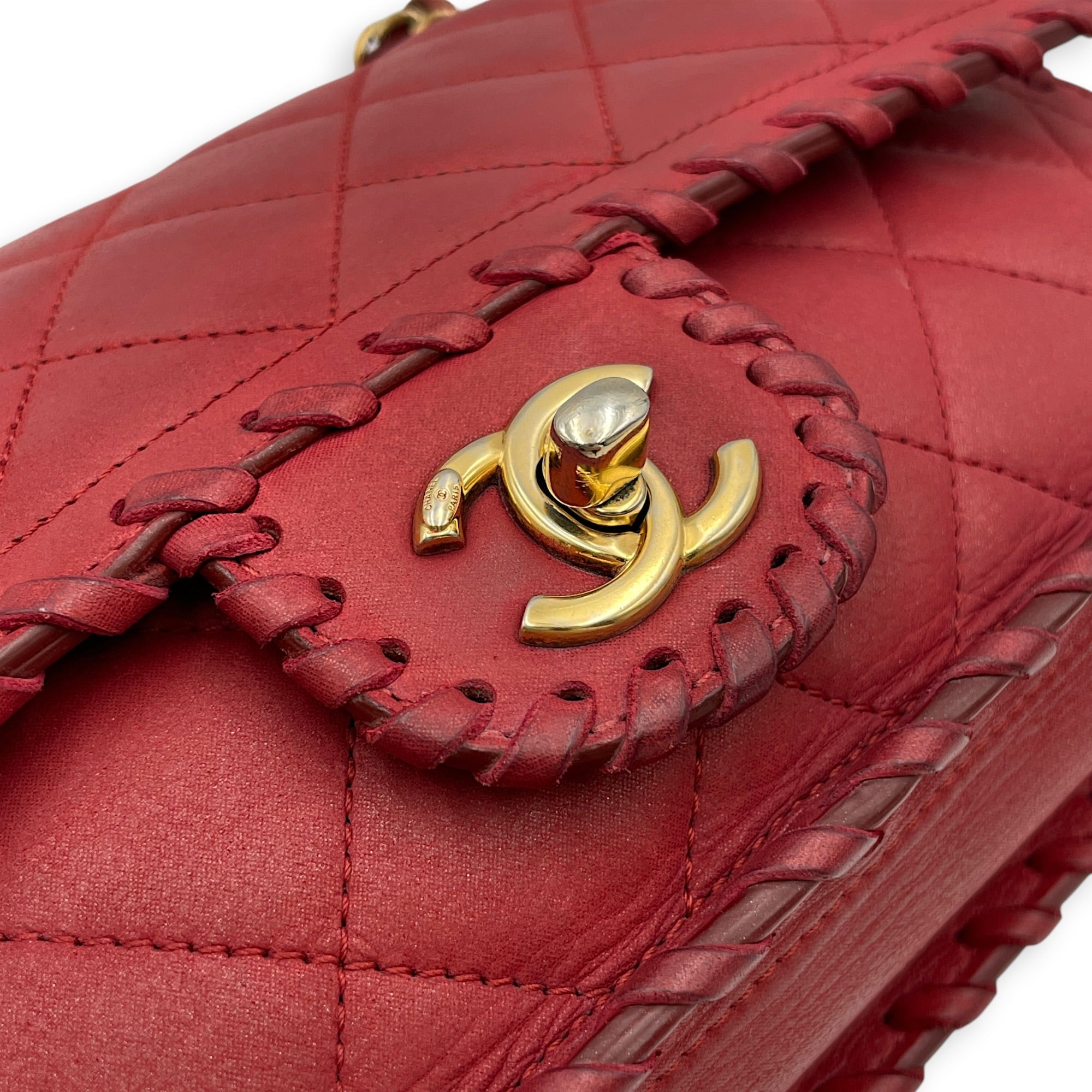 Happy Stitch Flap 25cm Red Shoulder Bag in Calfskin Gold hardware CL2608-22838 10