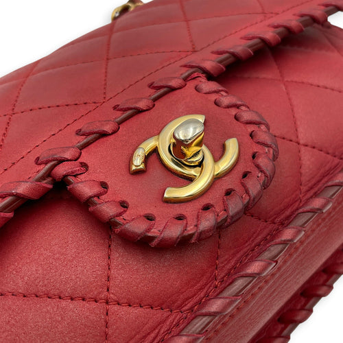 Happy Stitch Flap 25cm Red Shoulder Bag in Calfskin Gold hardware CL2608-22838 10