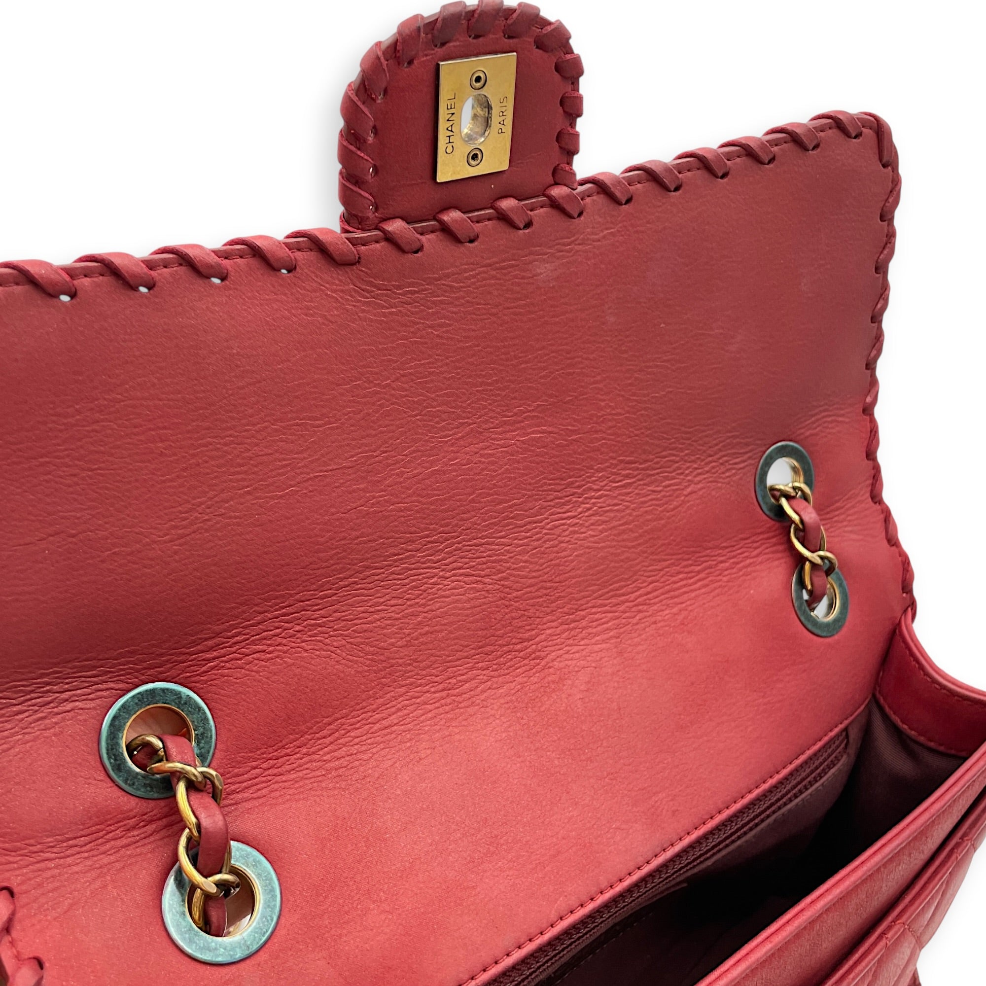Happy Stitch Flap 25cm Red Shoulder Bag in Calfskin Gold hardware CL2608-22838 12