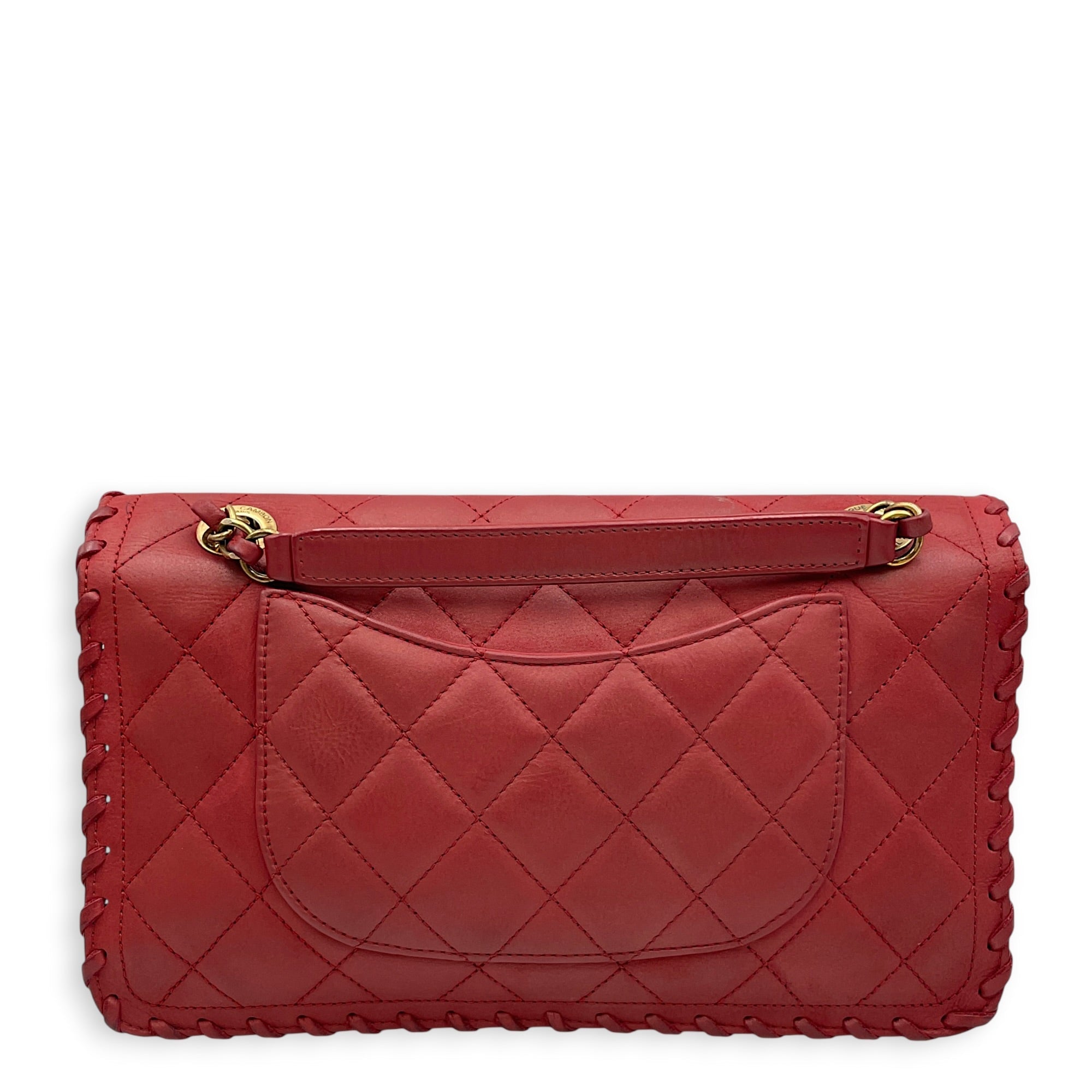 Happy Stitch Flap 25cm Red Shoulder Bag in Calfskin Gold hardware CL2608-22838 2