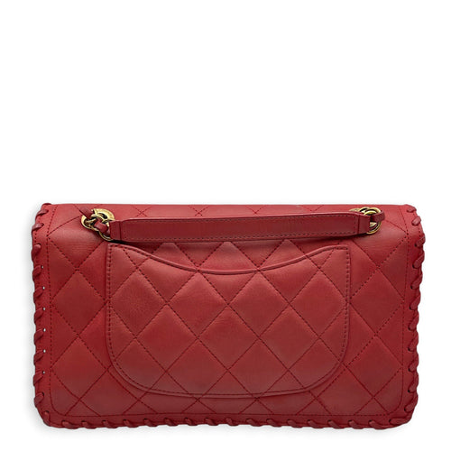 Happy Stitch Flap 25cm Red Shoulder Bag in Calfskin Gold hardware CL2608-22838 2