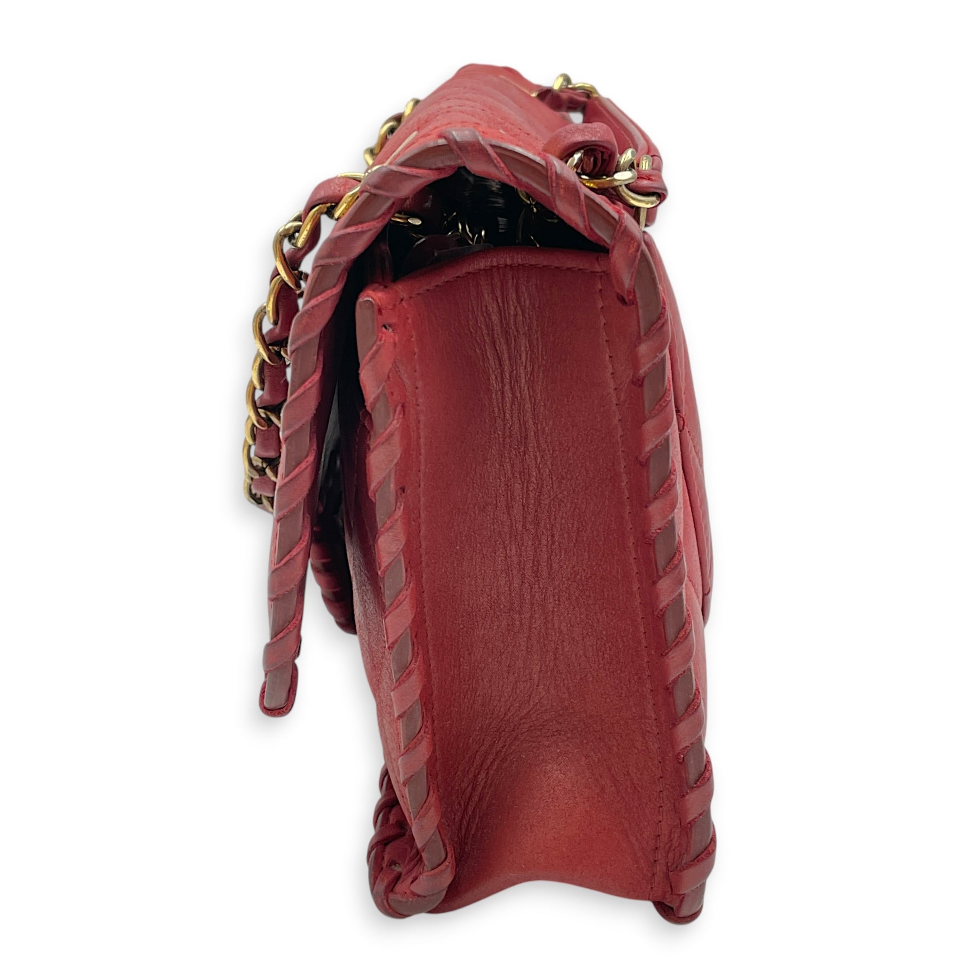 Happy Stitch Flap 25cm Red Shoulder Bag in Calfskin Gold hardware CL2608-22838 4