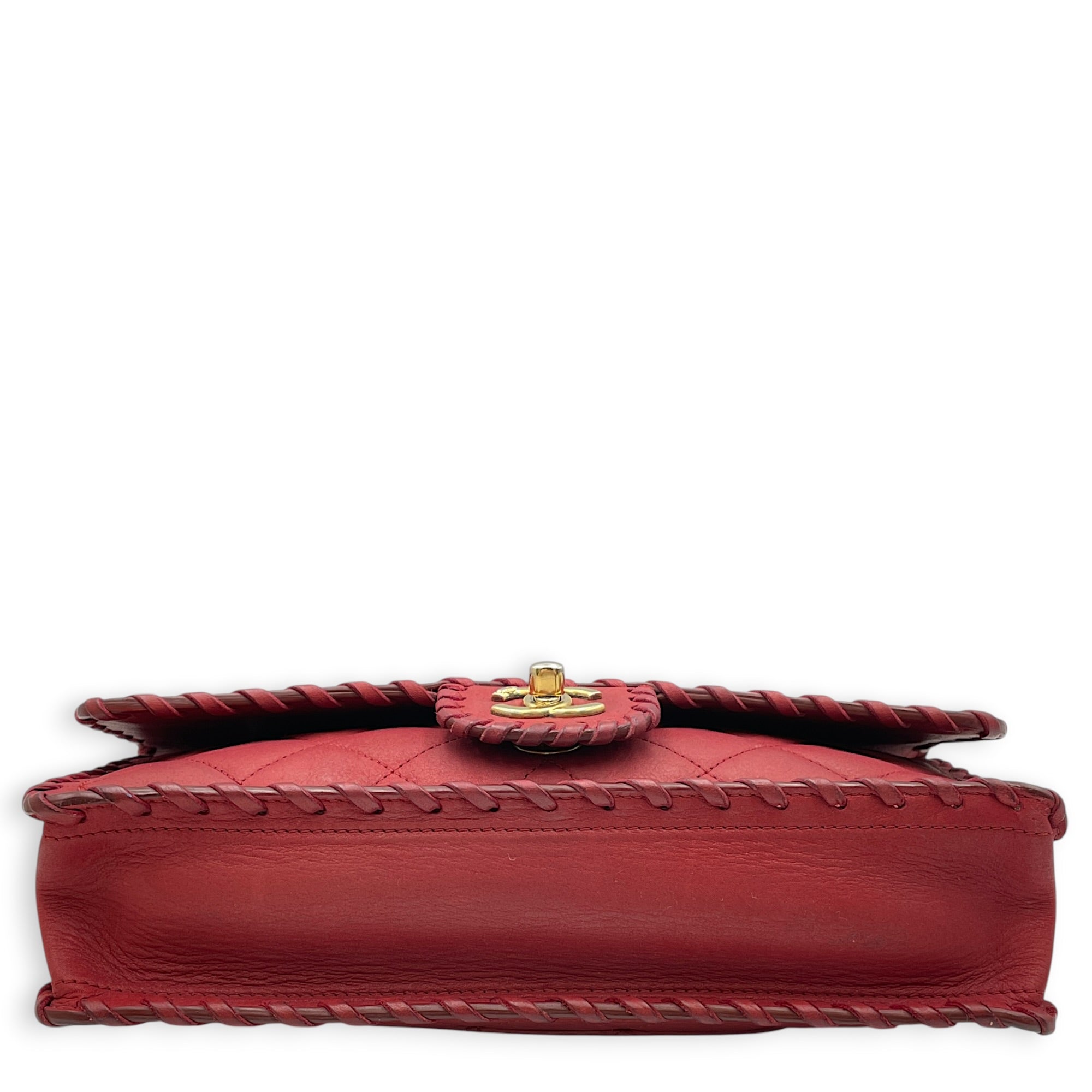 Happy Stitch Flap 25cm Red Shoulder Bag in Calfskin Gold hardware CL2608-22838 5
