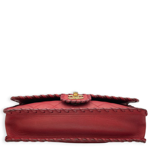 Happy Stitch Flap 25cm Red Shoulder Bag in Calfskin Gold hardware CL2608-22838 5