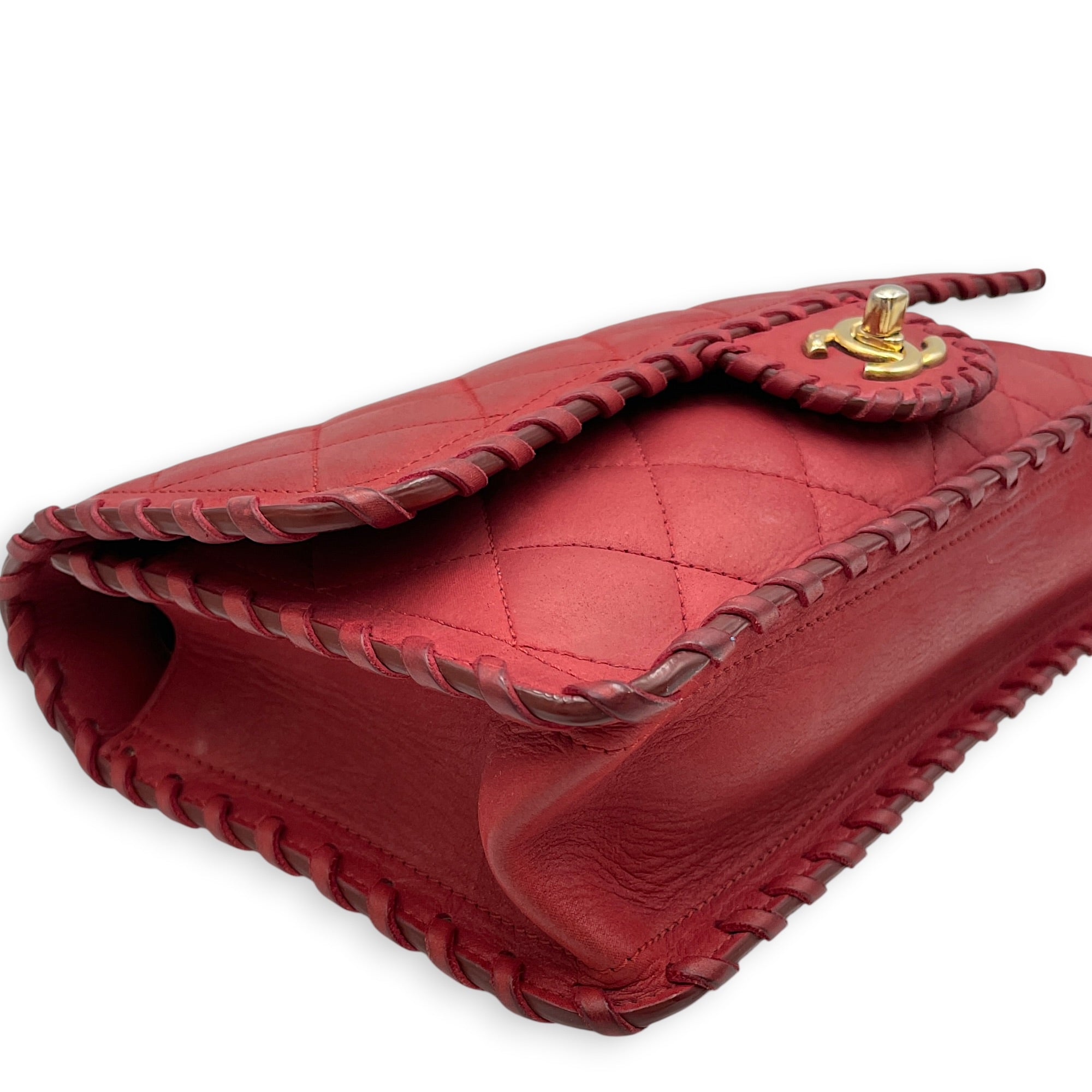 Happy Stitch Flap 25cm Red Shoulder Bag in Calfskin Gold hardware CL2608-22838 6