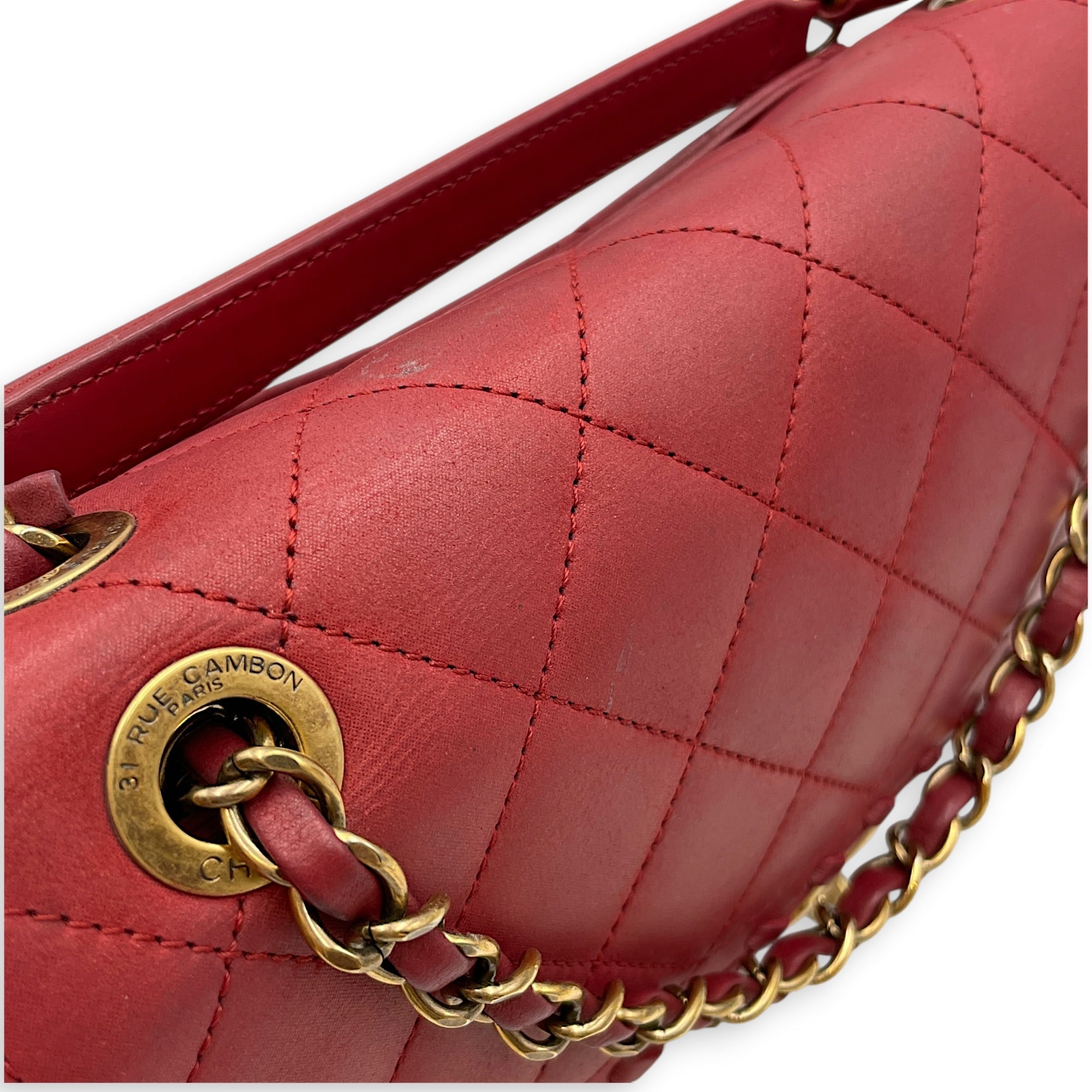 Happy Stitch Flap 25cm Red Shoulder Bag in Calfskin Gold hardware CL2608-22838 9