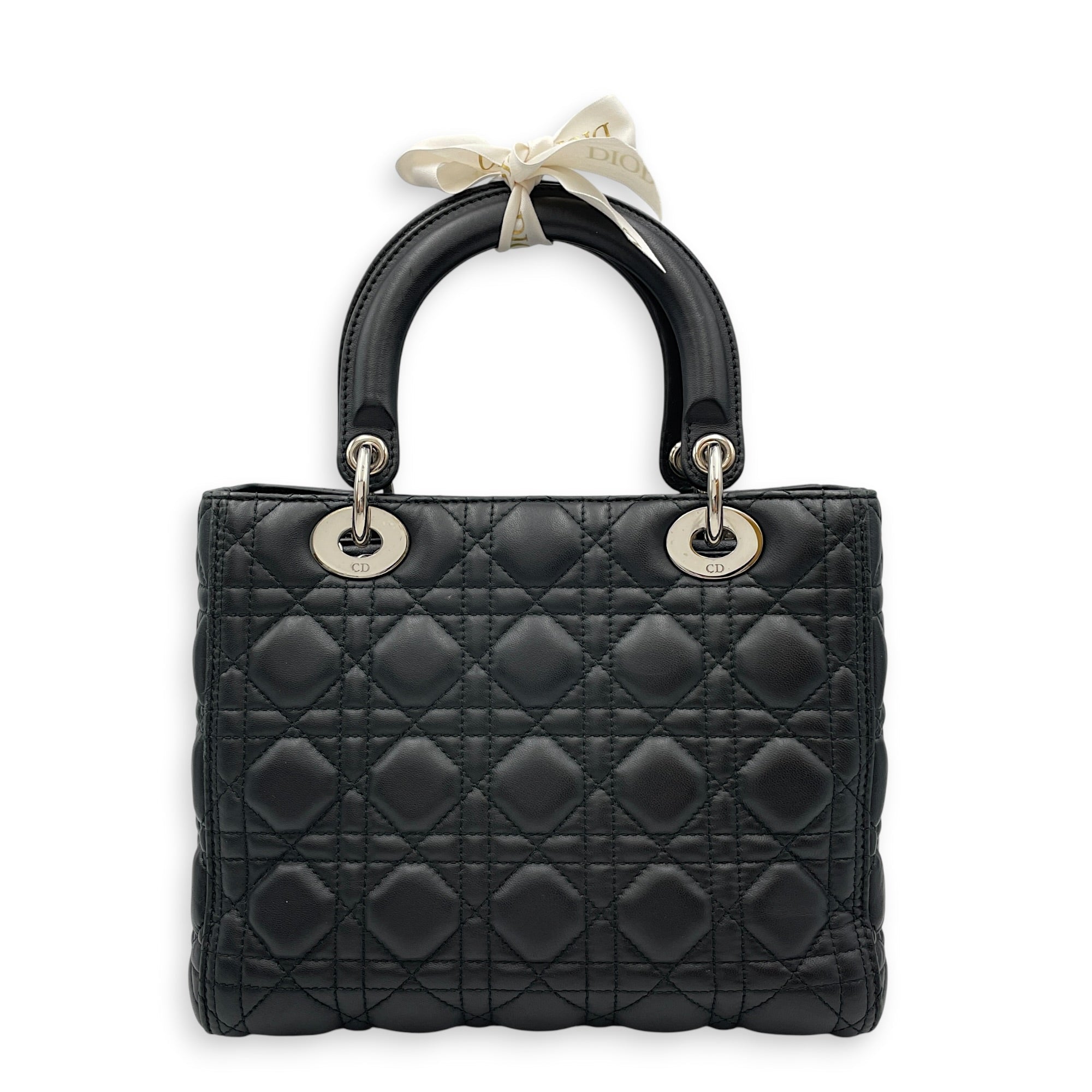 Lady Dior 25cm Black Shoulder Bag in Lambskin Silver hardware CL2608-22839 2