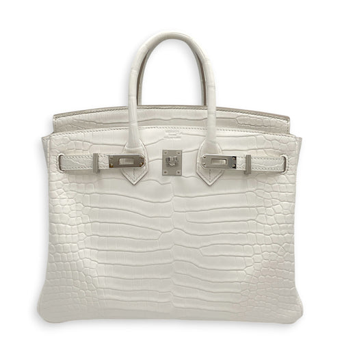 Birkin 25 Creme Chantilly in Matte Porosus Palladium hardware