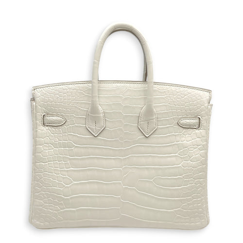 Birkin 25 Creme Chantilly in Matte Porosus Palladium hardware
