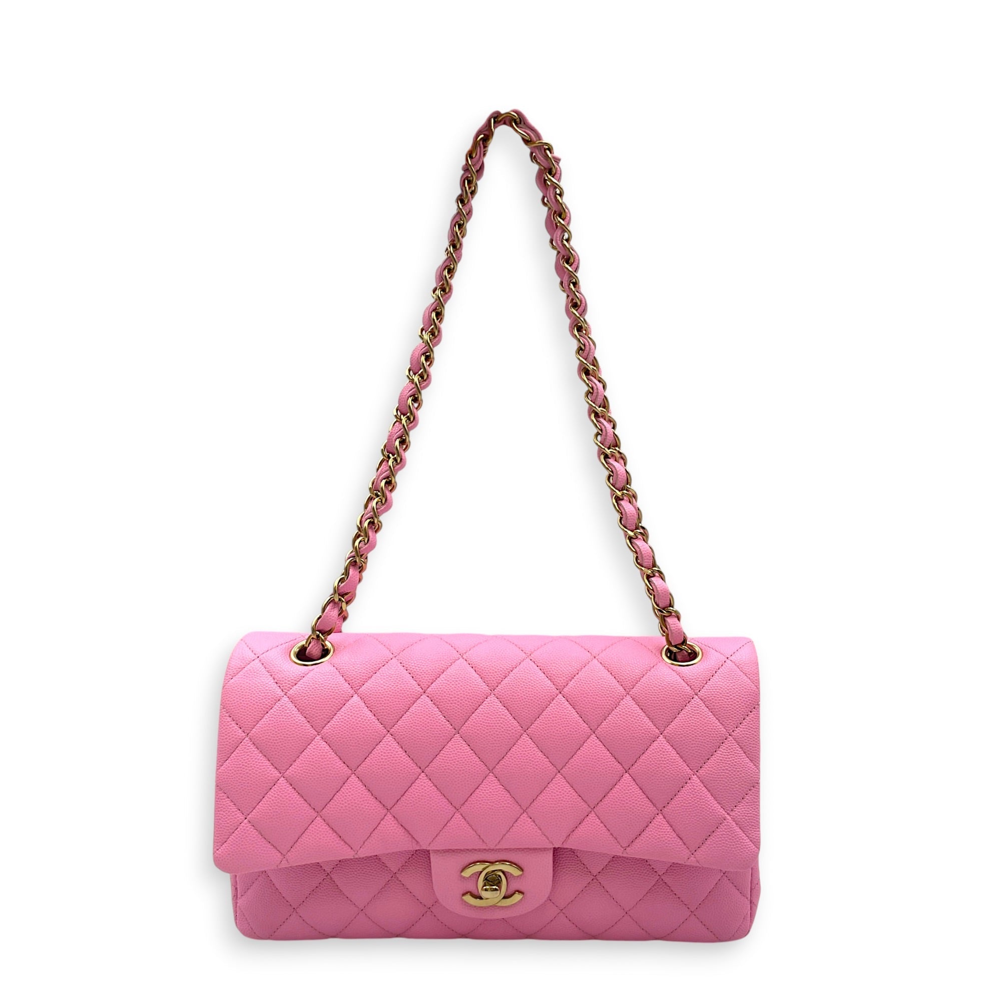 Classic Flap Medium Pink Shoulder Bag in Caviar Leather Gold hardware CL2608-22866 10
