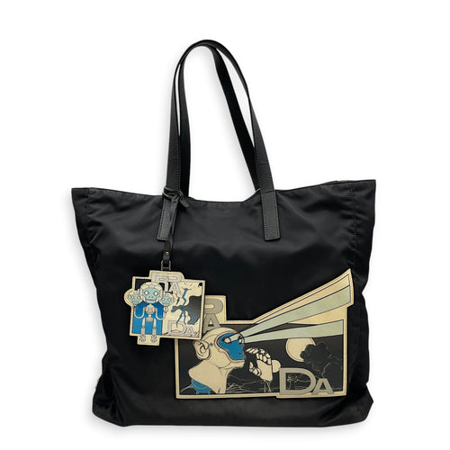Comic Patch Black Tote Bag in Re-Nylon Silver hardware CL2608-22871 1