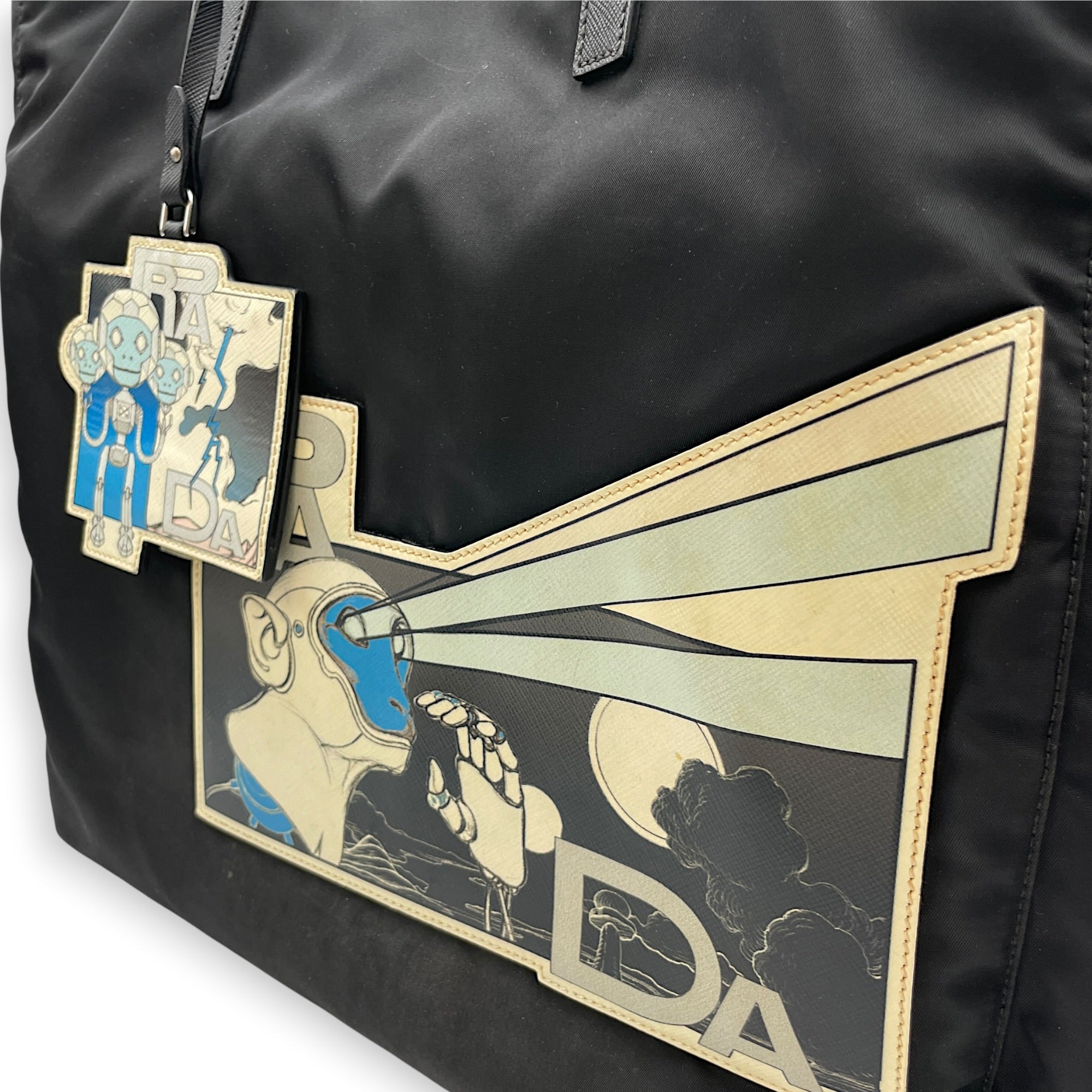 Comic Patch Black Tote Bag in Re-Nylon Silver hardware CL2608-22871 11