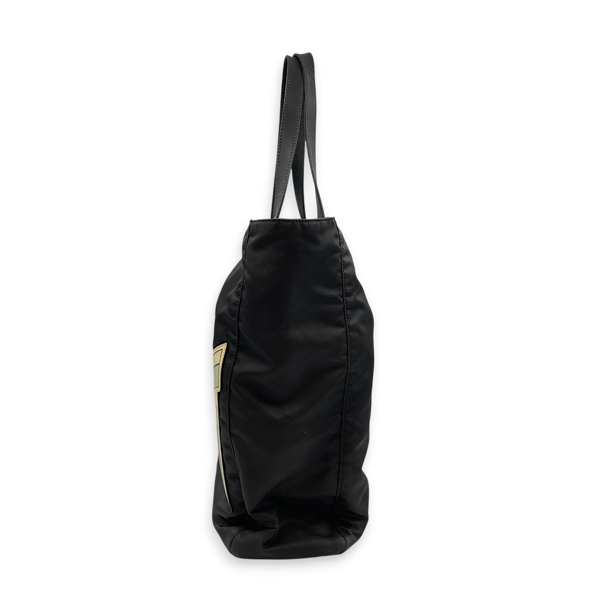 Comic Patch Black Tote Bag in Re-Nylon Silver hardware CL2608-22871 4