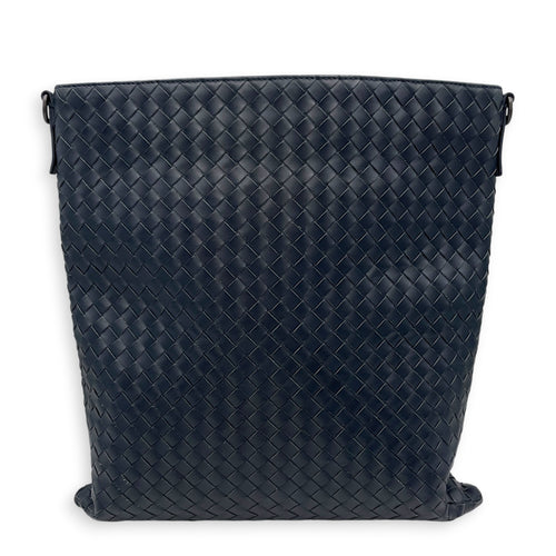 Intrecciato Blue Crossbody Bag in Nappa Leather Gunmetal hardware