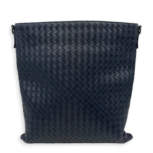 Intrecciato Blue Crossbody Bag in Nappa Leather Gunmetal hardware