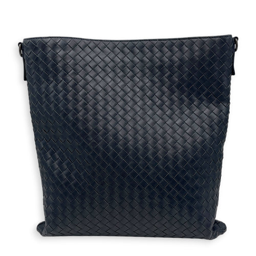 Intrecciato Blue Crossbody Bag in Nappa Leather Gunmetal hardware