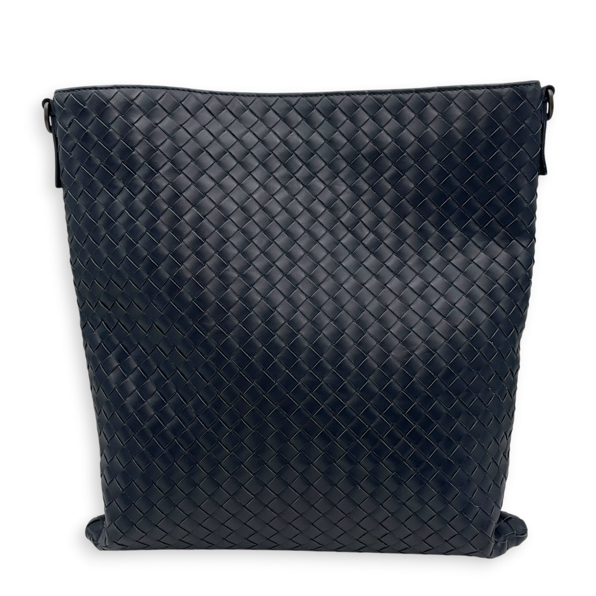 Intrecciato Blue Crossbody Bag in Nappa Leather Gunmetal hardware