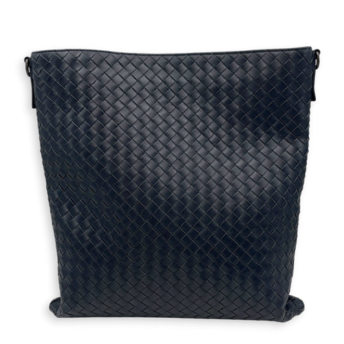 Intrecciato Blue Crossbody Bag in Nappa Leather Gunmetal hardware