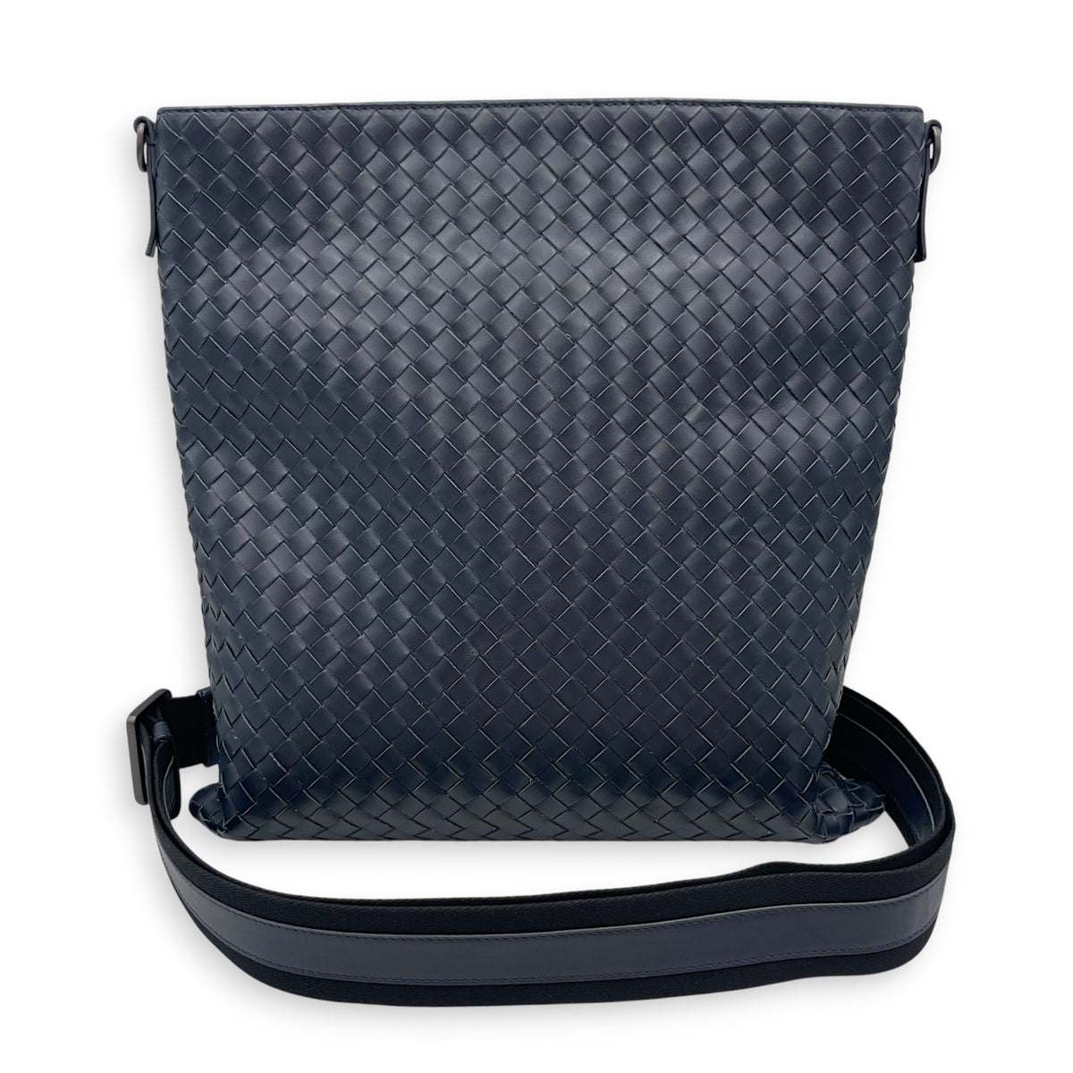 Intrecciato Blue Crossbody Bag in Nappa Leather Gunmetal hardware
