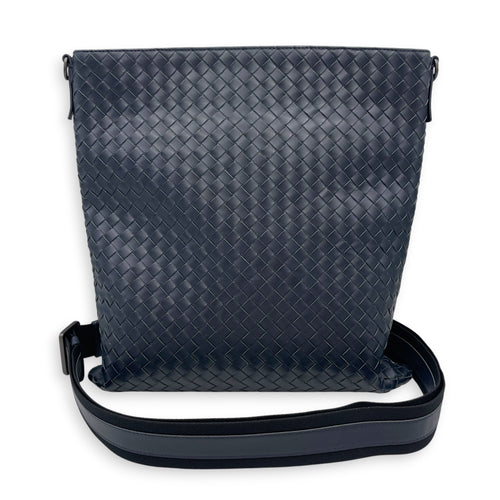 Intrecciato Blue Crossbody Bag in Nappa Leather Gunmetal hardware