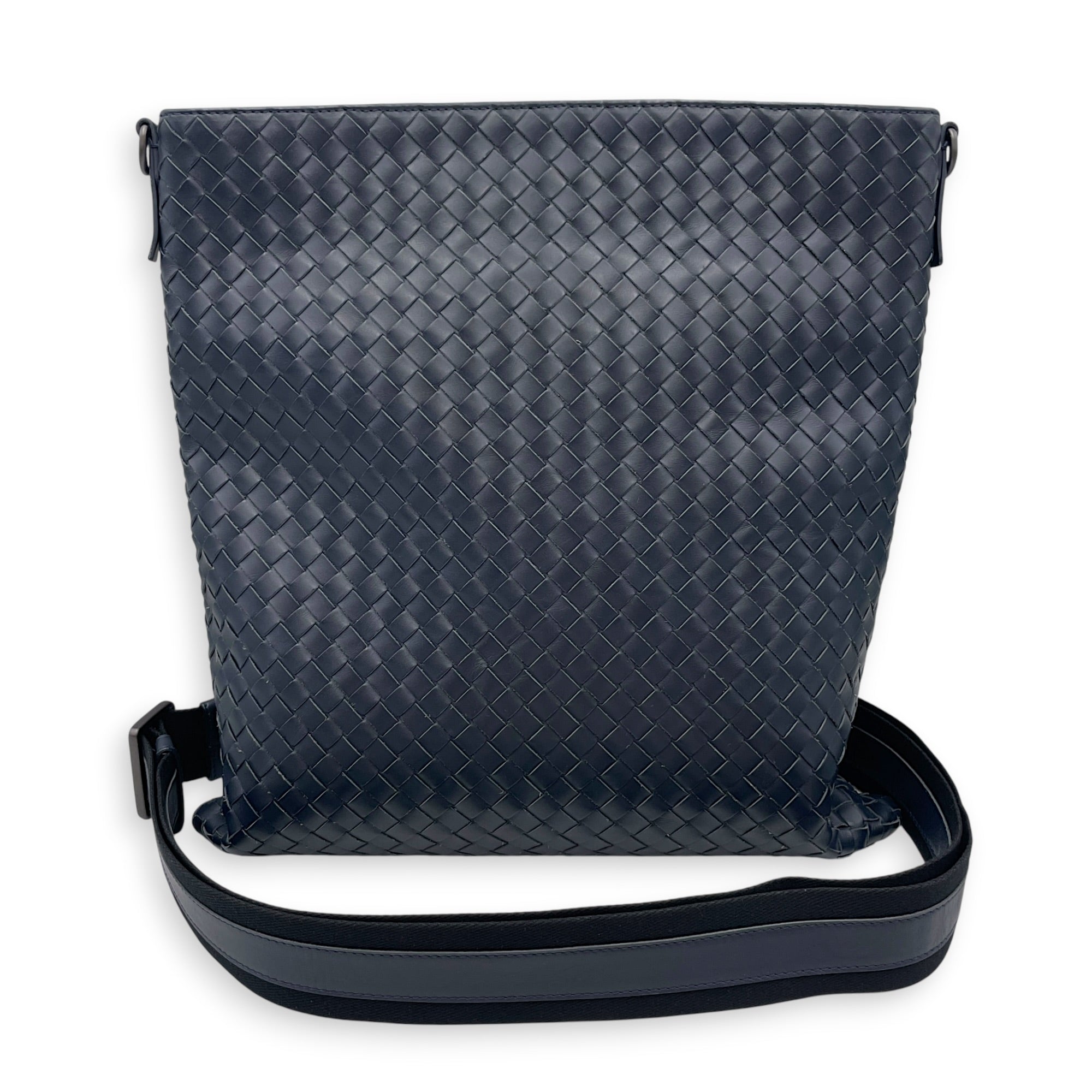 Intrecciato Blue Crossbody Bag in Nappa Leather Gunmetal hardware