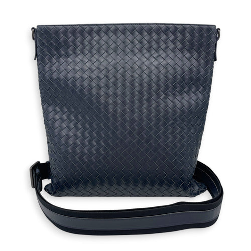 Intrecciato Blue Crossbody Bag in Nappa Leather Gunmetal hardware