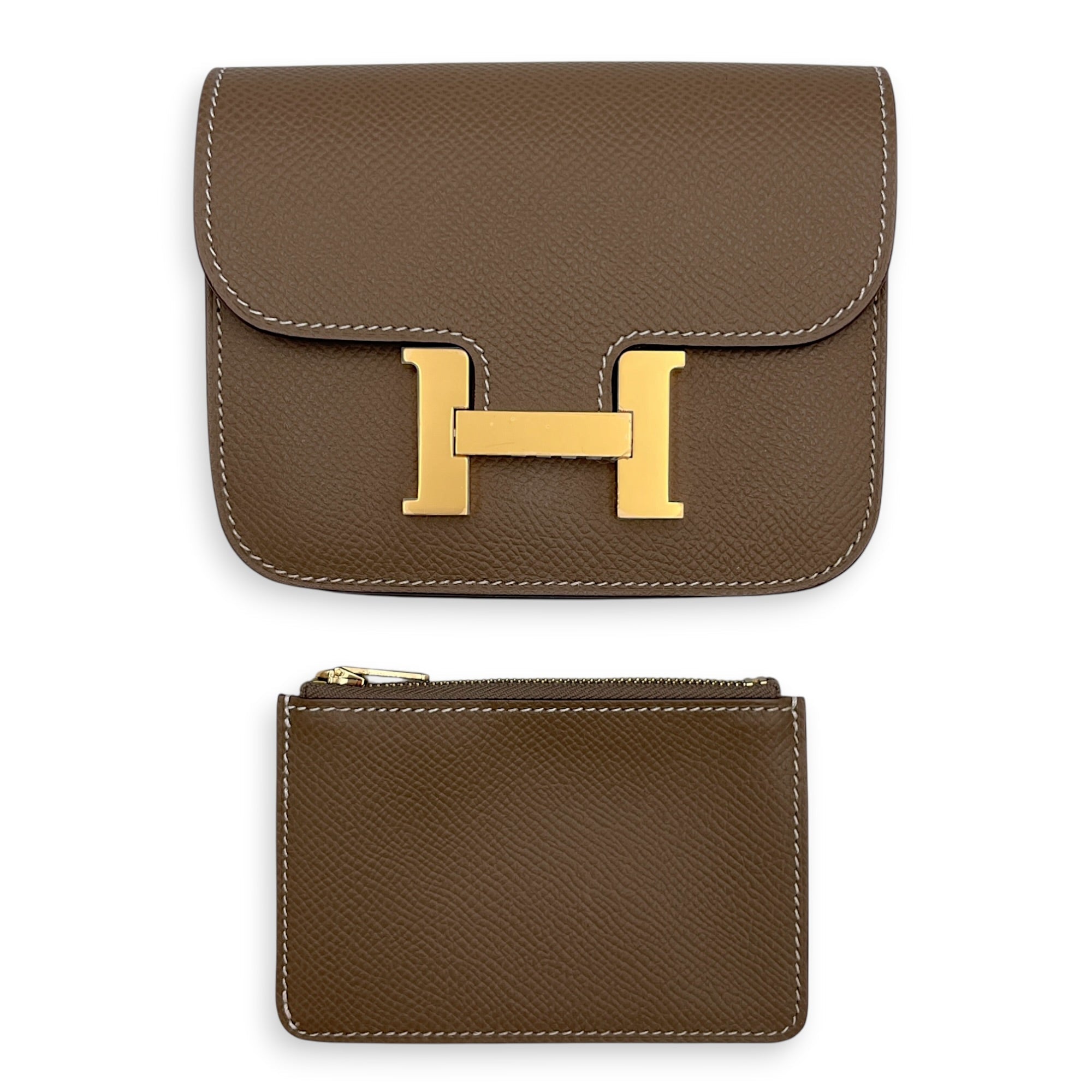 Constance Slim Etoupe Wallet in Epsom Gold hardware CL2608-22888 3
