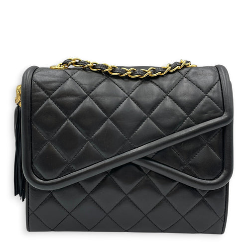 Vintage CC Logo Tassel Asymmetrical Double 20cm Black Crossbody Bag in Lambskin Gold hardware CL2608-22896 1
