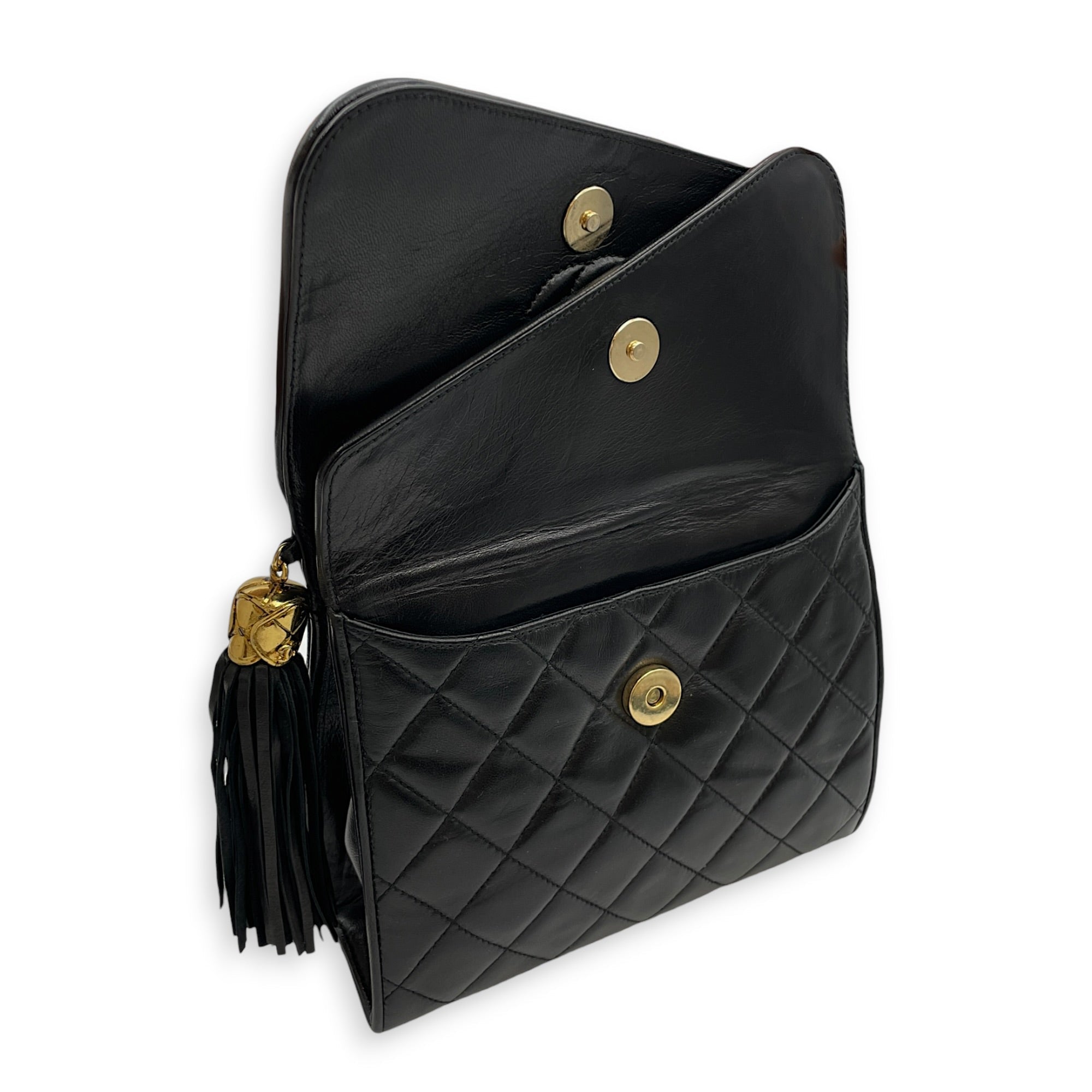 Vintage CC Logo Tassel Asymmetrical Double 20cm Black Crossbody Bag in Lambskin Gold hardware CL2608-22896 10