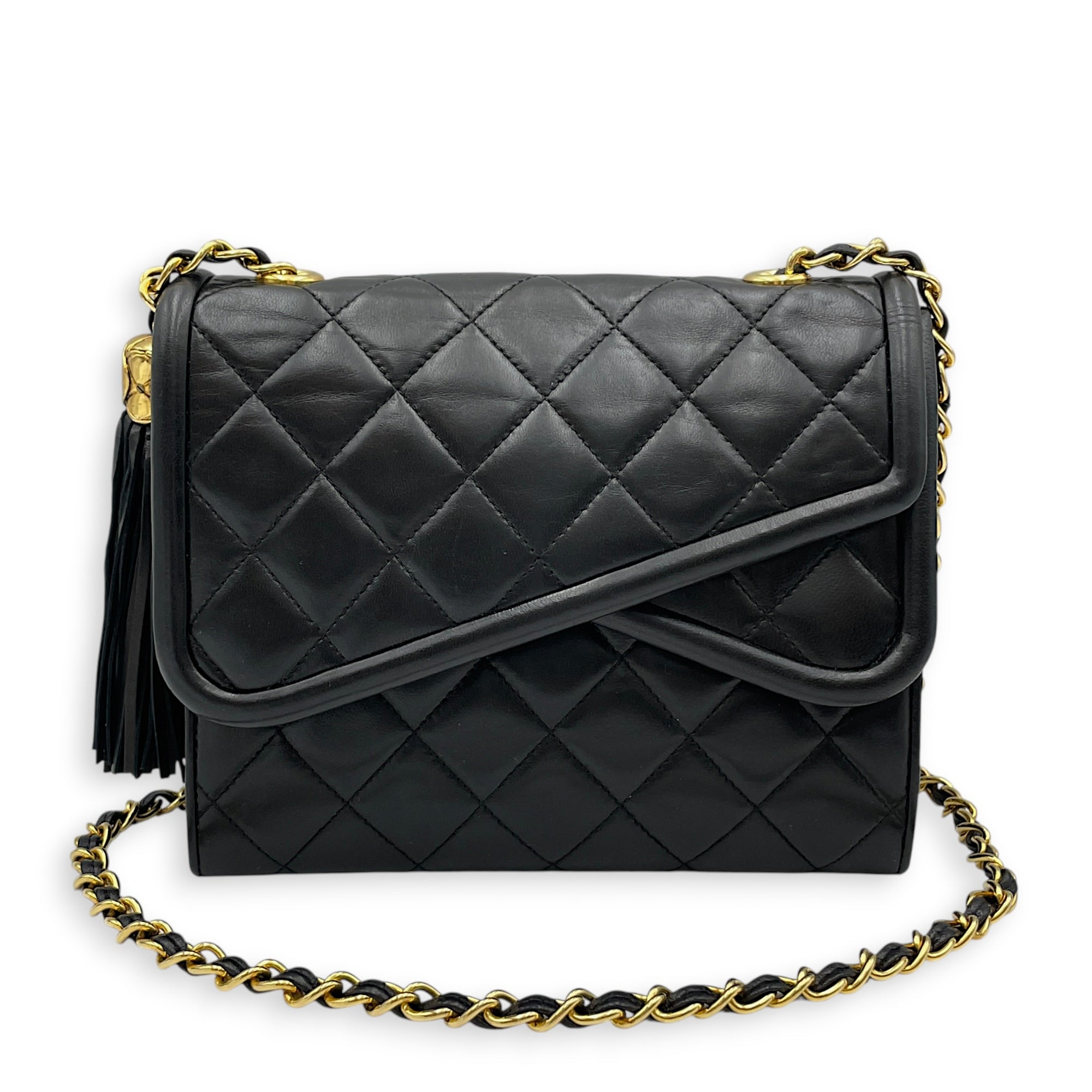 Vintage CC Logo Tassel Asymmetrical Double 20cm Black Crossbody Bag in Lambskin Gold hardware CL2608-22896 11