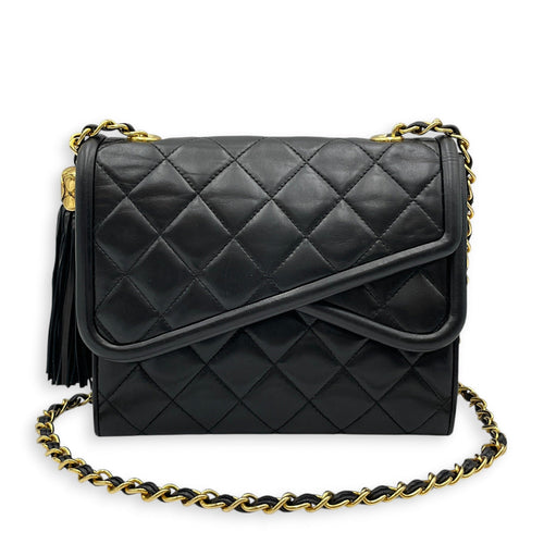Vintage CC Logo Tassel Asymmetrical Double 20cm Black Crossbody Bag in Lambskin Gold hardware CL2608-22896 11
