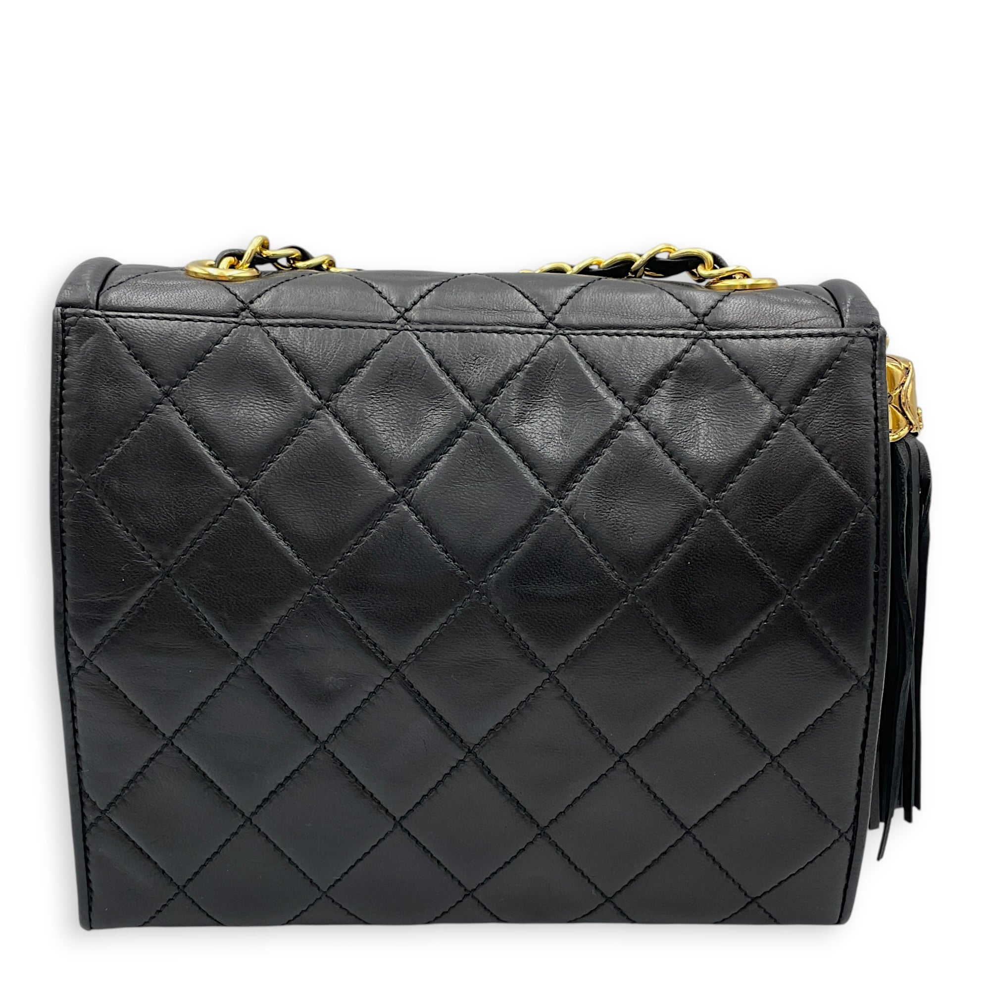 Vintage CC Logo Tassel Asymmetrical Double 20cm Black Crossbody Bag in Lambskin Gold hardware CL2608-22896 2