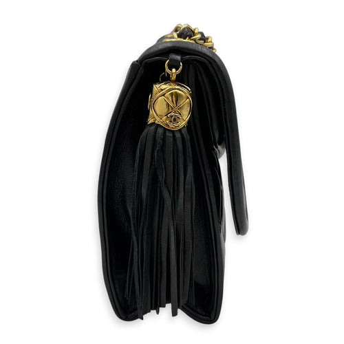 Vintage CC Logo Tassel Asymmetrical Double 20cm Black Crossbody Bag in Lambskin Gold hardware CL2608-22896 3