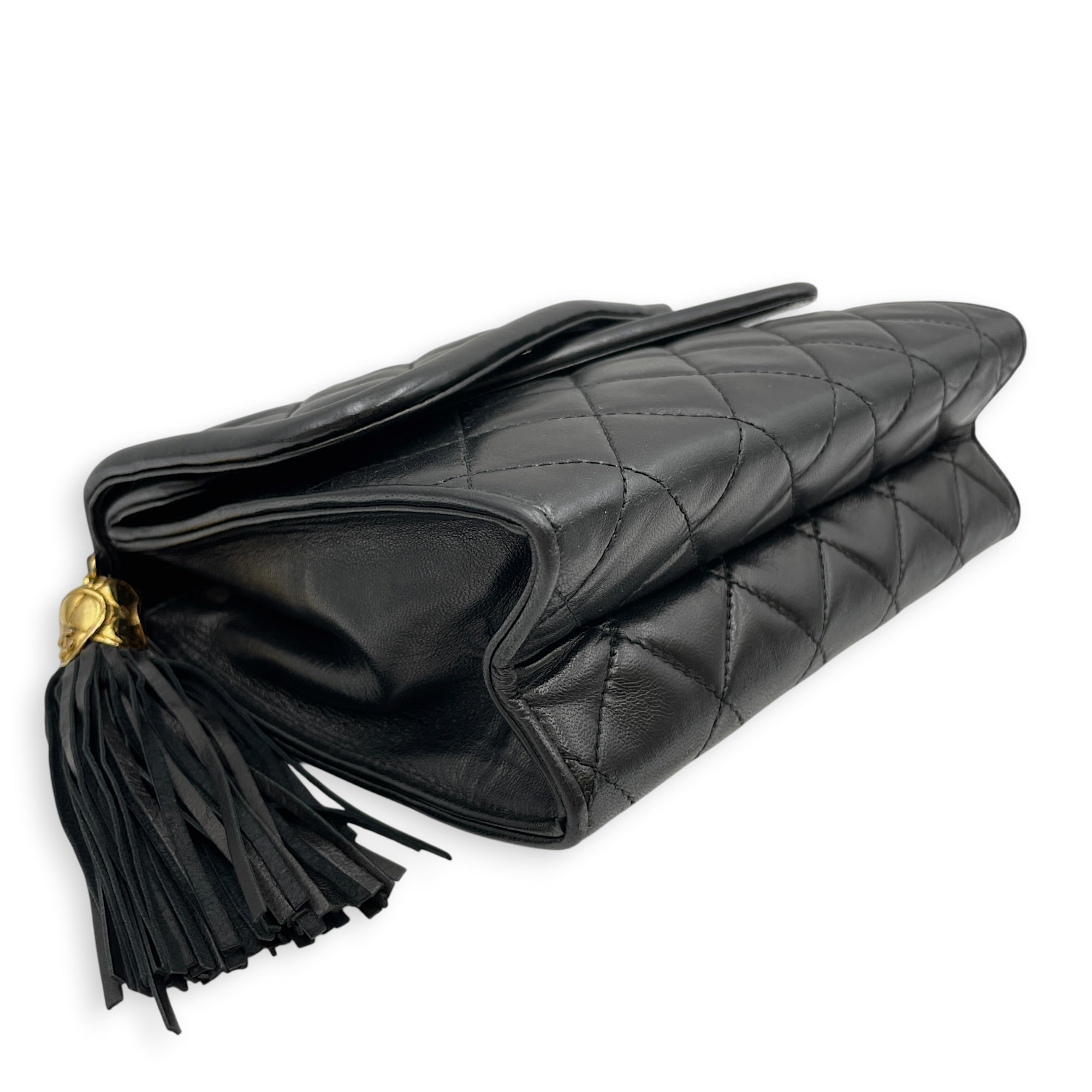 Vintage CC Logo Tassel Asymmetrical Double 20cm Black Crossbody Bag in Lambskin Gold hardware CL2608-22896 6