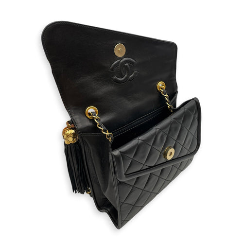 Vintage CC Logo Tassel Asymmetrical Double 20cm Black Crossbody Bag in Lambskin Gold hardware CL2608-22896 8