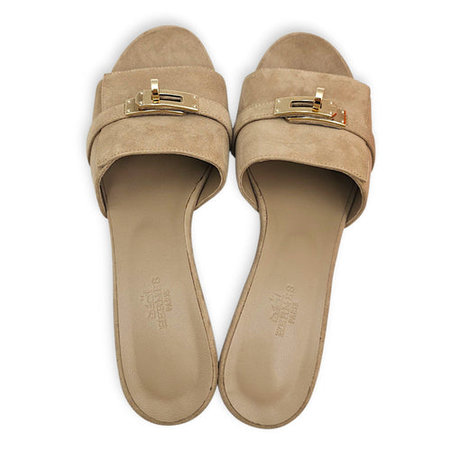 Gigi 50 38.5 Beige Lin Sandals in Suede Leather Permabrass hardware CL2608-22897 1