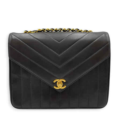 Vintage Chevron Envelope Flap 24cm Black Shoulder Bag in Lambskin Gold hardware CL2608-22902 1