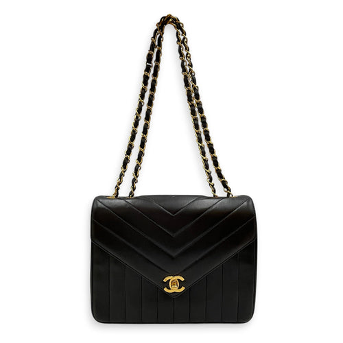 Vintage Chevron Envelope Flap 24cm Black Shoulder Bag in Lambskin Gold hardware CL2608-22902 11