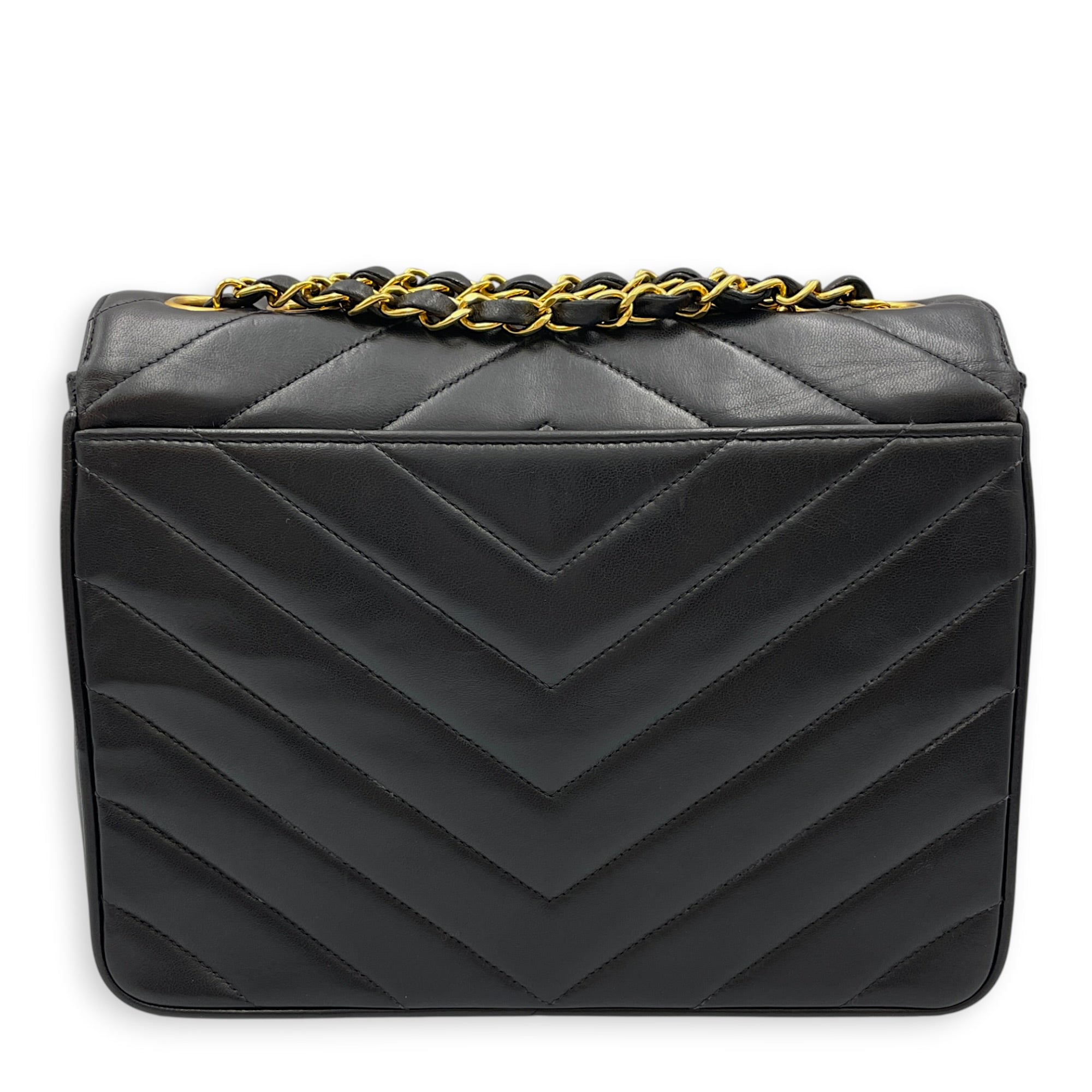 Vintage Chevron Envelope Flap 24cm Black Shoulder Bag in Lambskin Gold hardware CL2608-22902 2